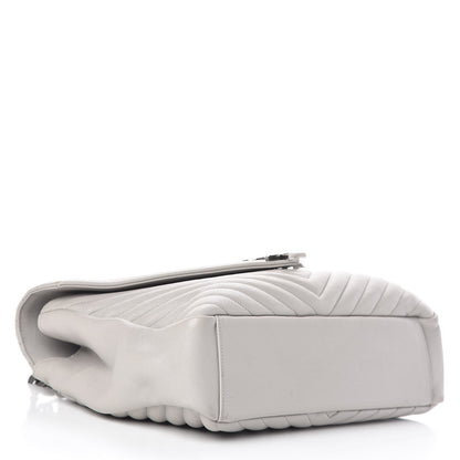 Saint Laurent Sheepskin Matelasse Chevron Monogram Large College Satchel Light Grey 5 of 12