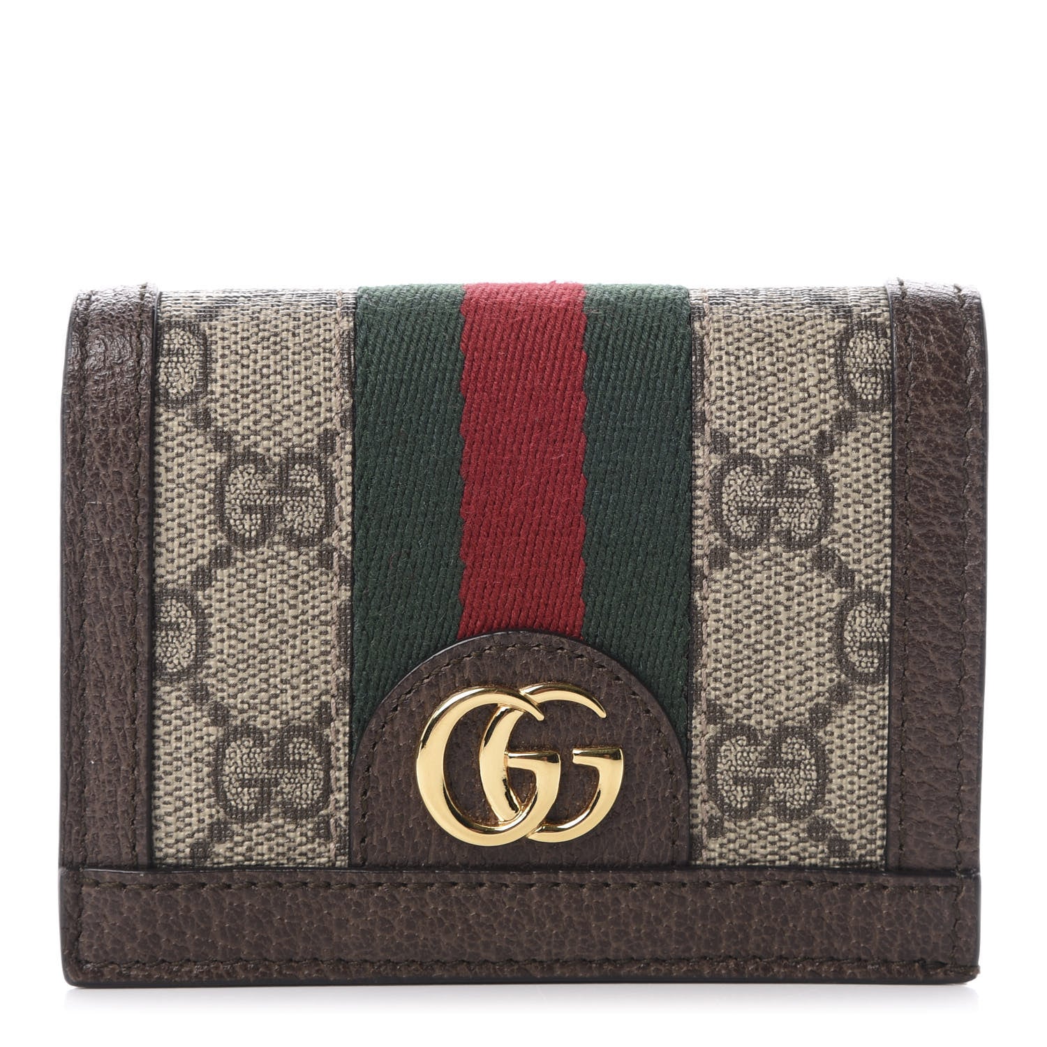 Gucci GG Supreme Monogram Web Ophidia Card Case Beige New Acero 1 of 8