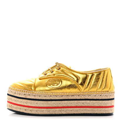 Gucci Metallic Nappa Matelasse GG Pilar Flatform Lace-Up Espadrilles 39 Oro Vecchio 1 of 14