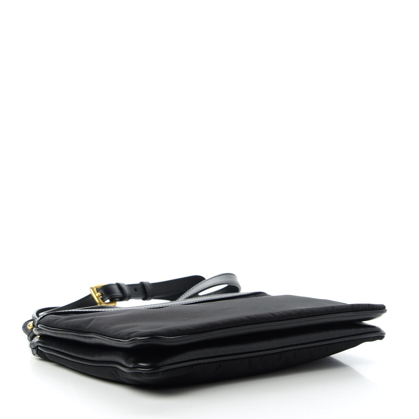 Tessuto Nylon Soft Calf Double Zip Crossbody Bag Black