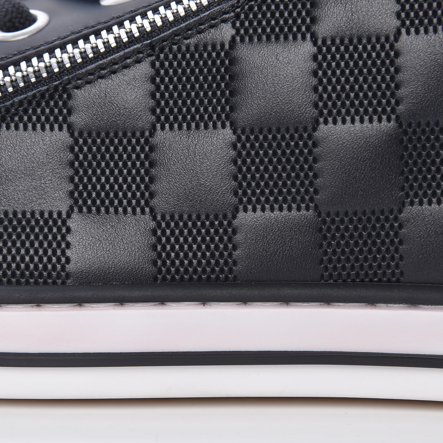 Calfskin Suede Damier Infini Aventure Zip Up Sneakers 9.5 Onyx