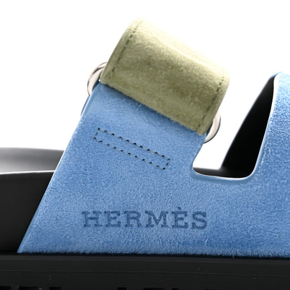 Hermes Suede Goatskin Womens Chypre Sandals 36 Bleu Cameo Vert 9 of 11