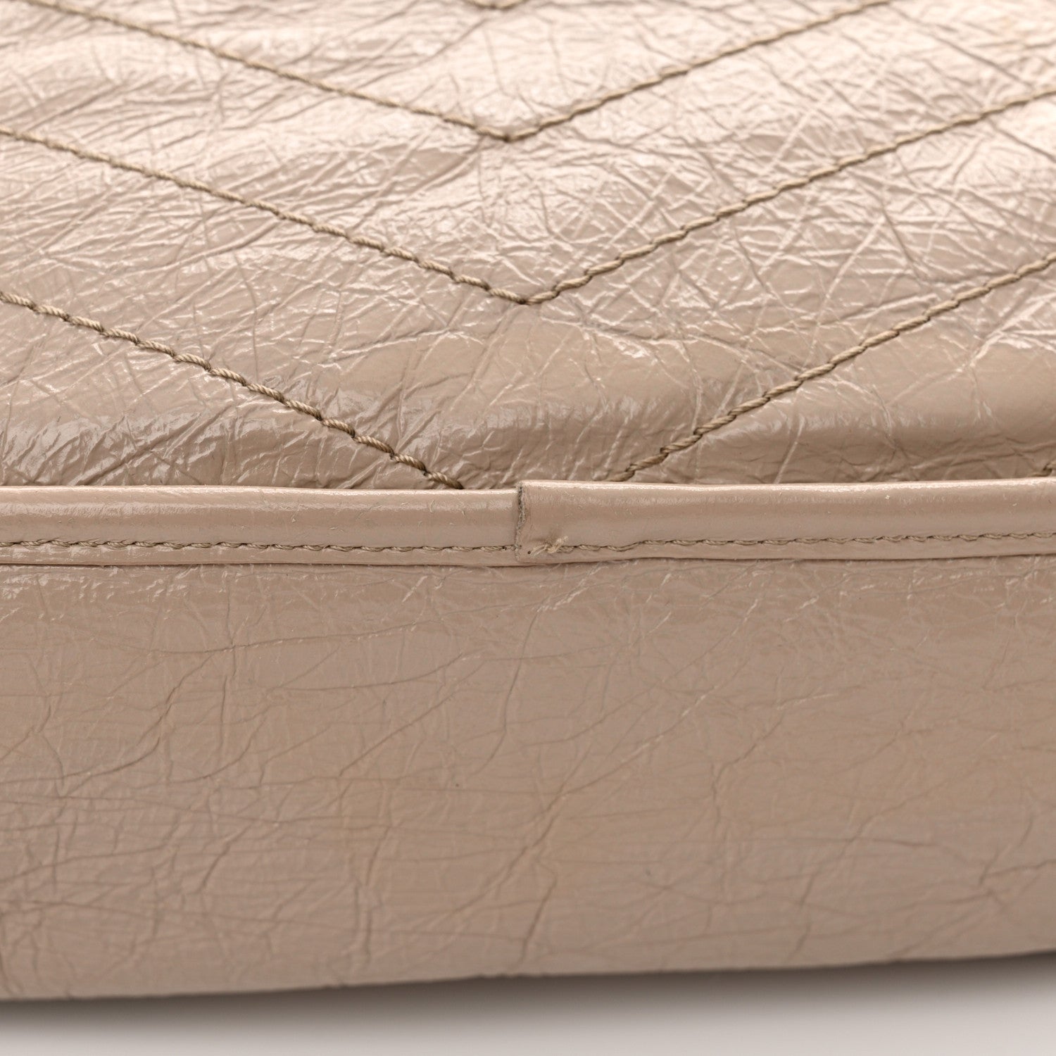 Saint Laurent Crinkled Calfskin Matelasse Monogram Medium Niki Chain Satchel Light Taupe 13 of 14