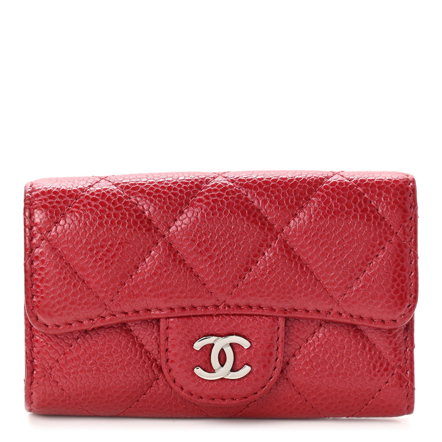 Metallic Caviar Quilted 6 Key Holder Dark Pink