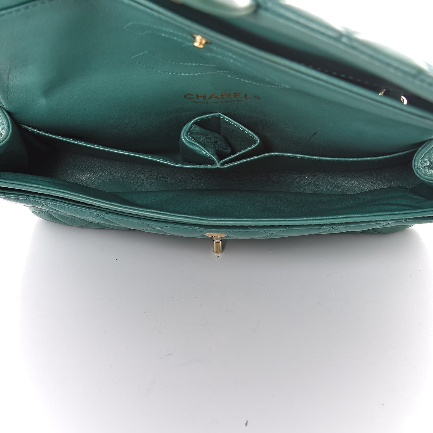 Lambskin Quilted Medium Double Flap Green