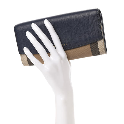 Burberry Calfskin House Check Continental Wallet Navy 2 of 11