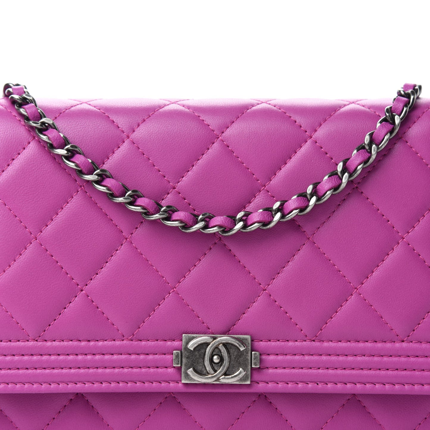 Lambskin Quilted Boy Wallet On Chain WOC Dark Pink