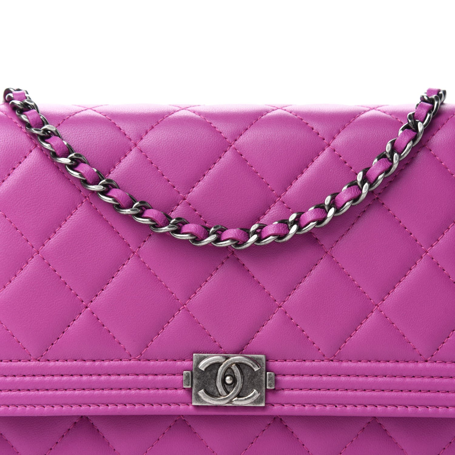 Chanel Lambskin Quilted Boy Wallet On Chain WOC Dark Pink 12 of 12