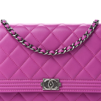 Chanel Lambskin Quilted Boy Wallet On Chain WOC Dark Pink 12 of 12