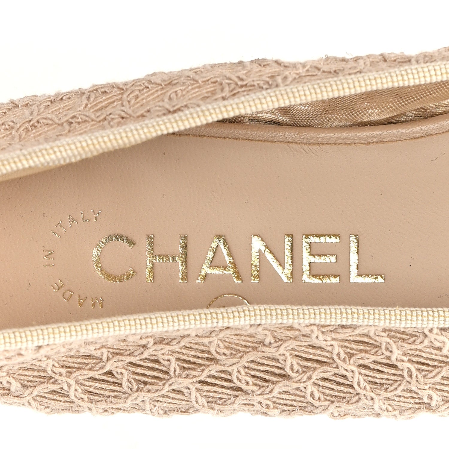 Chanel Mesh Crochet Grosgrain Cap Toe Ballerina Flats 38 Beige Black 8 of 9