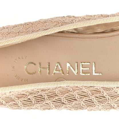 Chanel Mesh Crochet Grosgrain Cap Toe Ballerina Flats 38 Beige Black 8 of 9