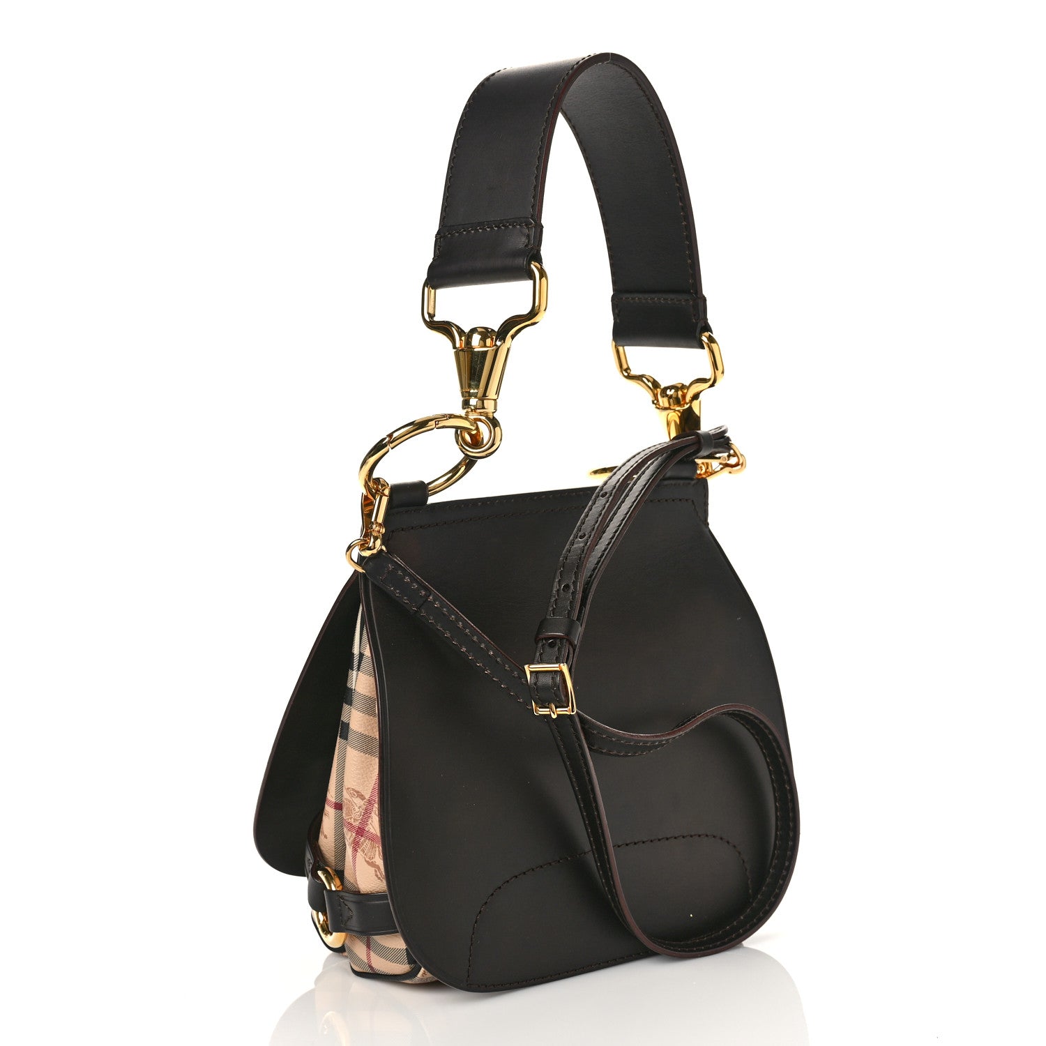 Burberry Haymarket Check Large Bridle Saddle Bag Dark Clove Brown 3 of 10