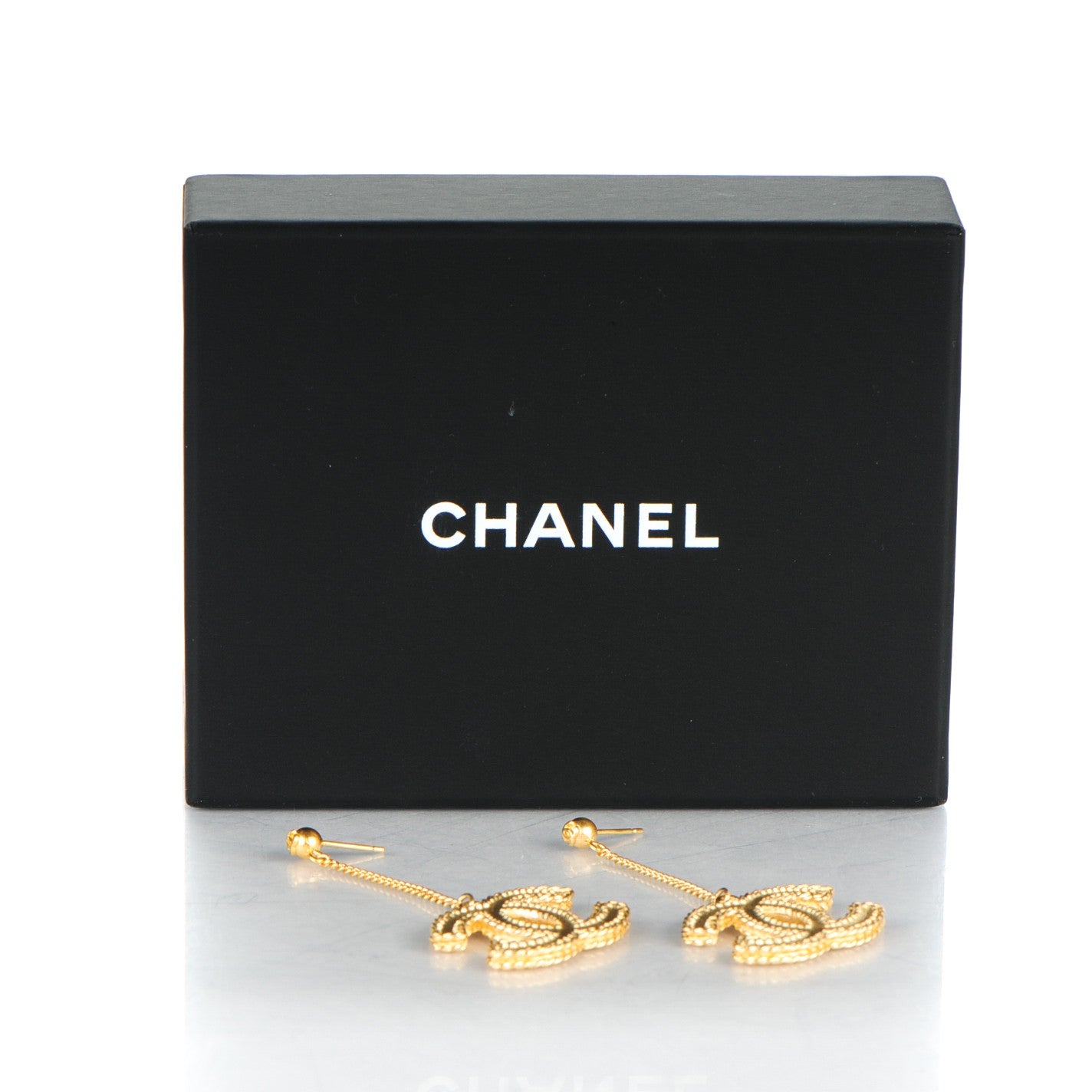 Chanel CC Drop Earrings Matte Gold 5 of 5