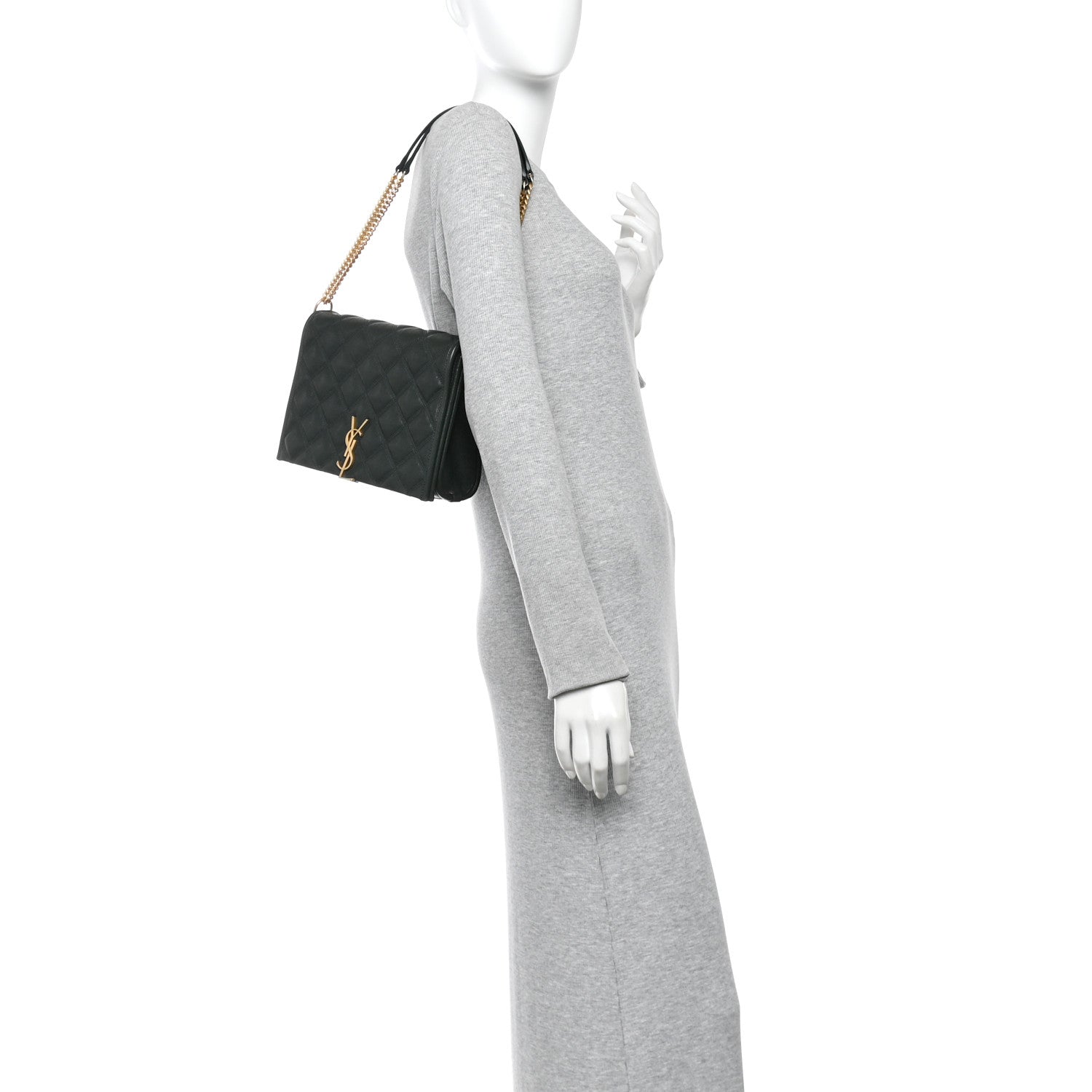 Saint Laurent Lambskin Quilted Mini Becky Chain Bag Vert Fonce 2 of 10