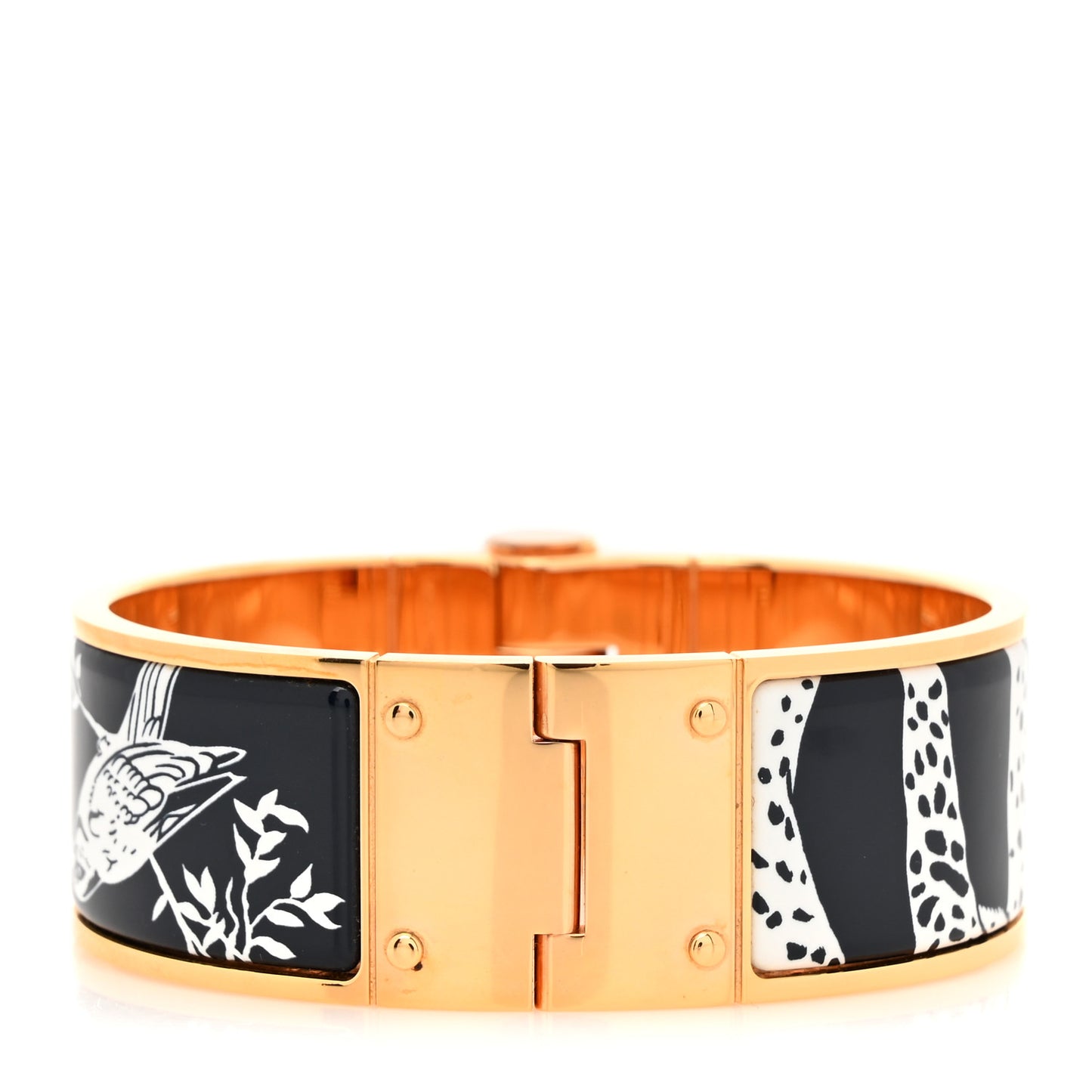 Enamel Printed Wide Charniere Tendresse Feline Tattoo Hinged Bracelet S Positif Negatif
