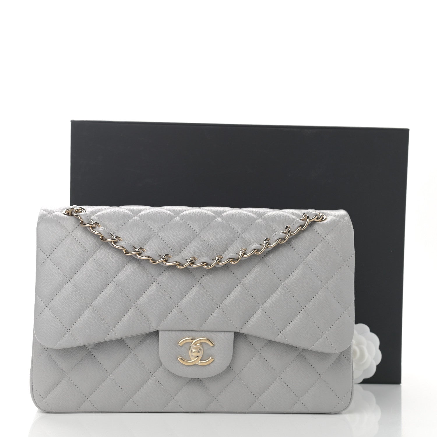 Chanel Caviar Quilted Jumbo Double Flap Light Grey 8 of 8