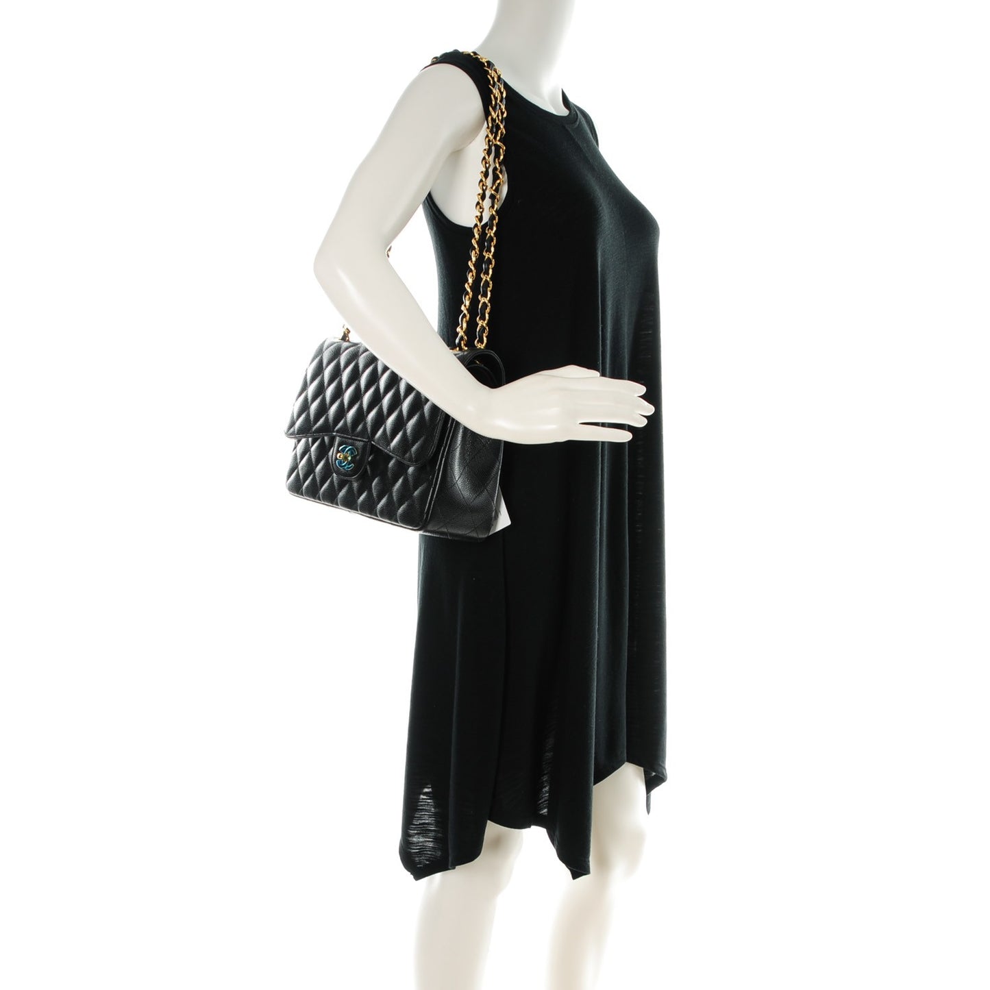 Caviar Quilted Jumbo Double Flap Black