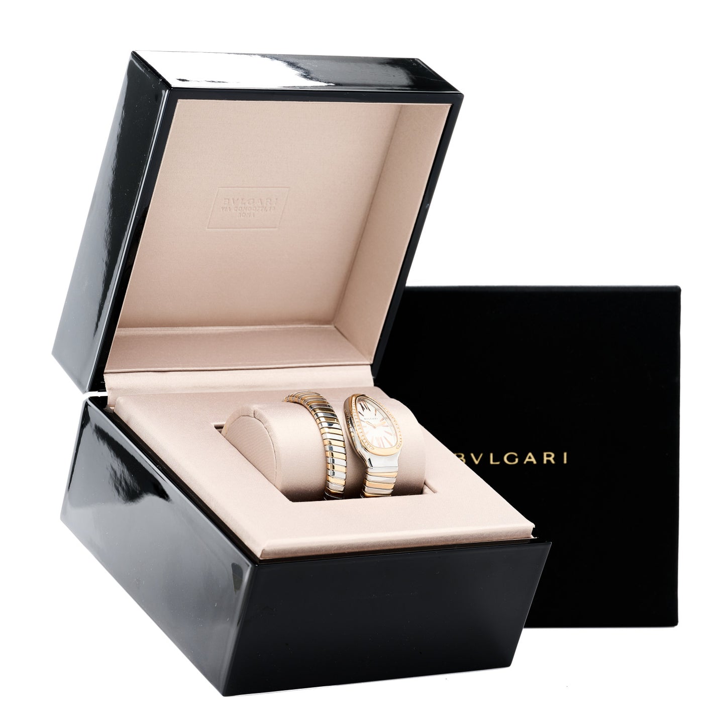 Stainless Steel 18K Rose Gold Diamond Bezel 35mm Serpenti Tubogas Quartz Watch