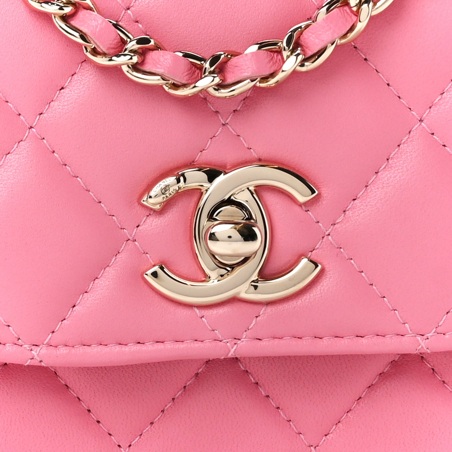 Lambskin Quilted Mini Trendy CC Chain Wallet Light Pink