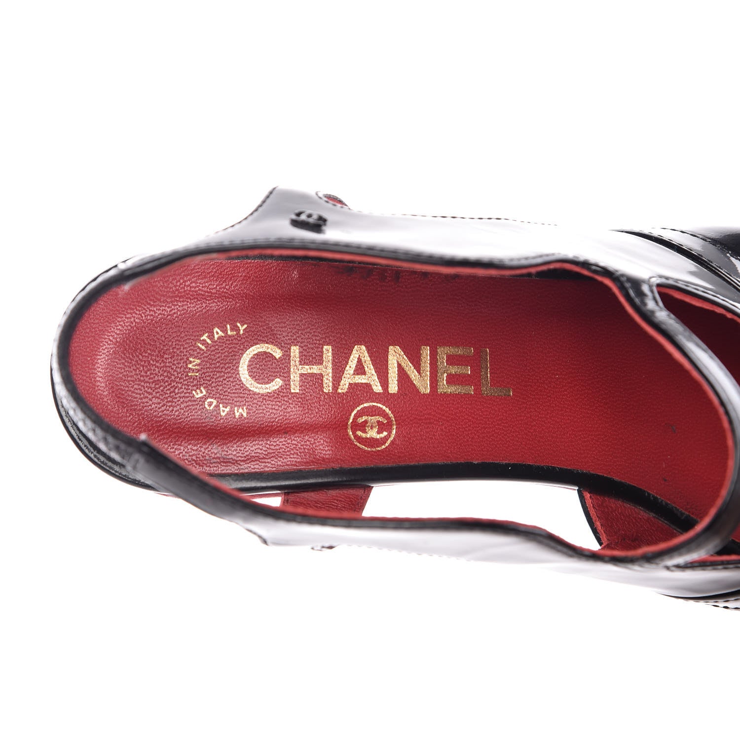 Chanel Patent Wedge Sandals 37 Black Red 8 of 19