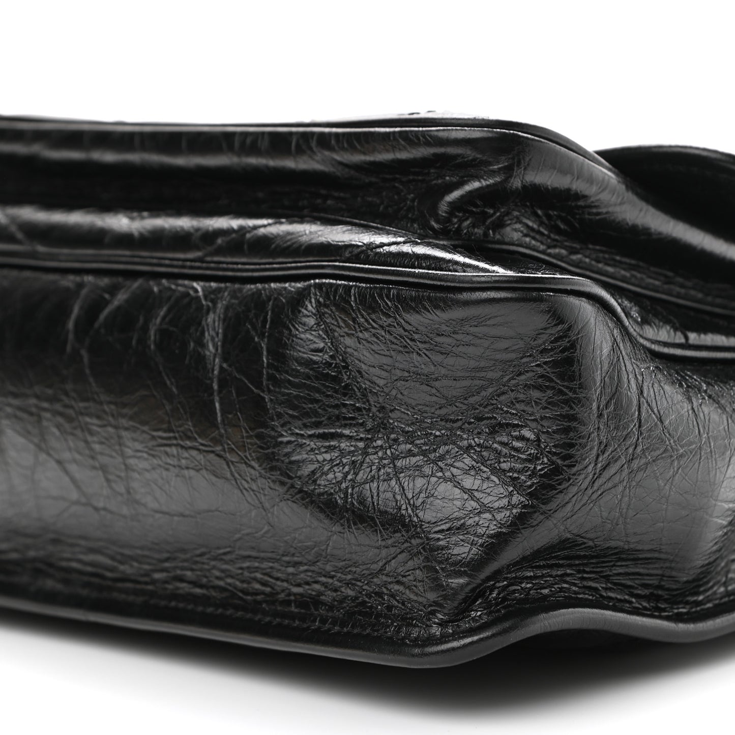 Crinkled Calfskin Matelasse Monogram Medium Niki Chain Satchel Black
