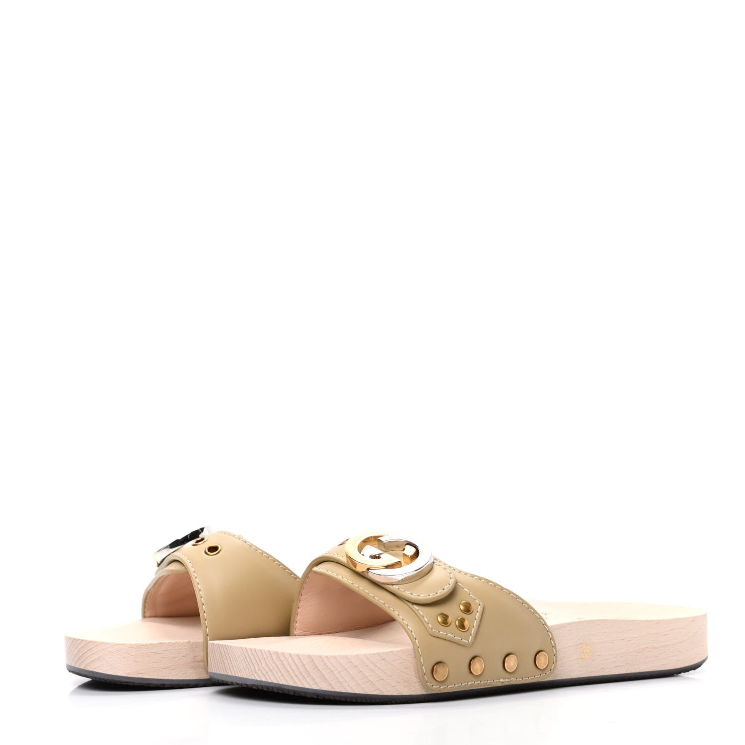 Gucci Calfskin Interlocking G Slide Sandals 35 Diagonal Beige 3 of 8