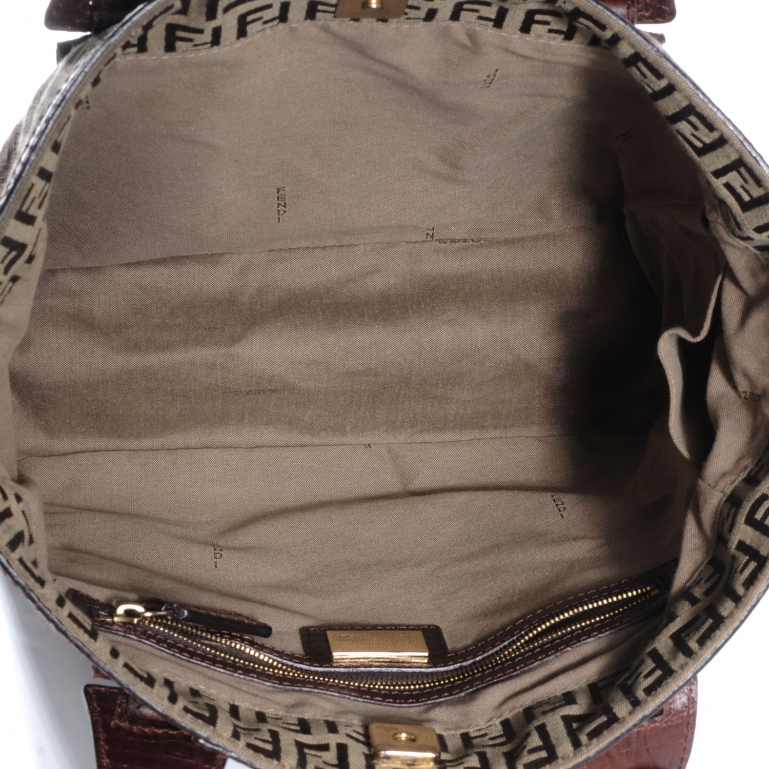 Fendi Zucchino Vitello Shopping Tote Mogano Panna Bruciato 5 of 7
