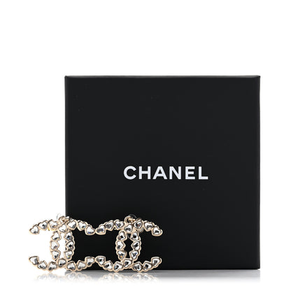 Chanel Pearl Crystal Heart CC Drop Earrings Gold 5 of 5