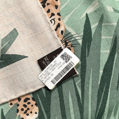 Hermes Cashmere Silk Les Douze Leopards Shawl 140 Naturel Vert Vieux 2 of 6