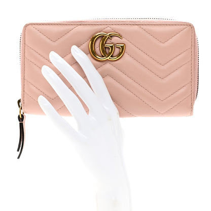 Gucci Calfskin Matelasse GG Marmont Zip Around Wallet Perfect Pink 2 of 8