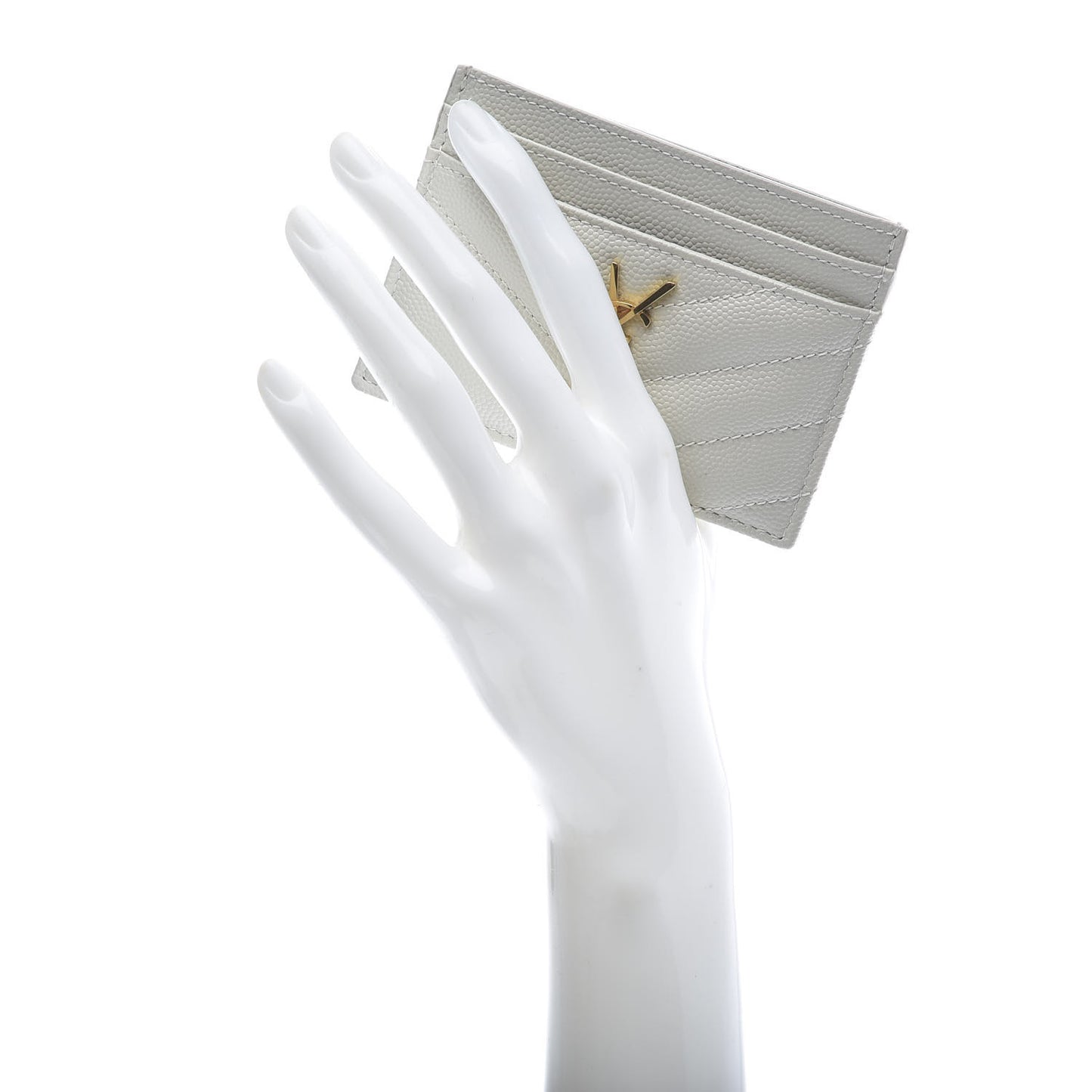 Grain De Poudre Matelasse Chevron Monogram Credit Card Case Blanc Vintage