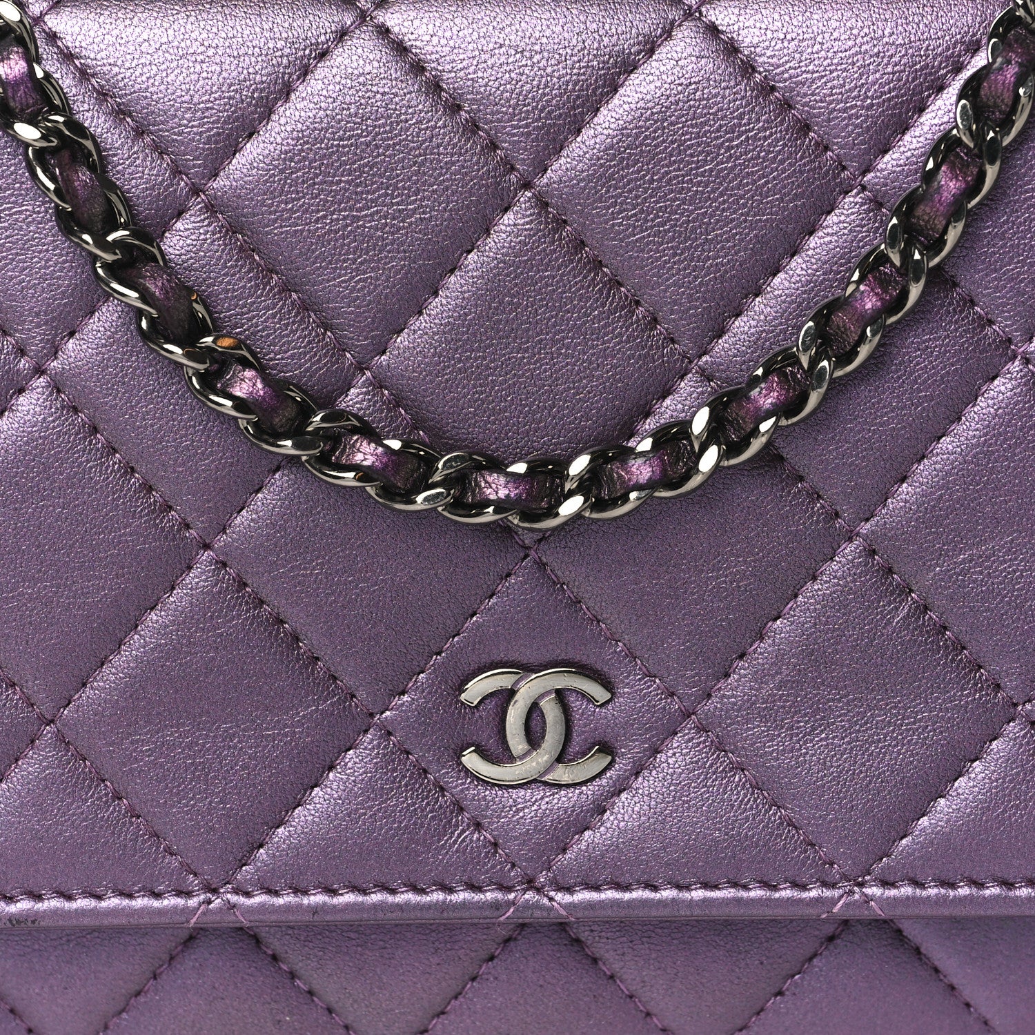Chanel Iridescent Lambskin Quilted Wallet On Chain WOC Dark Purple 8 of 10