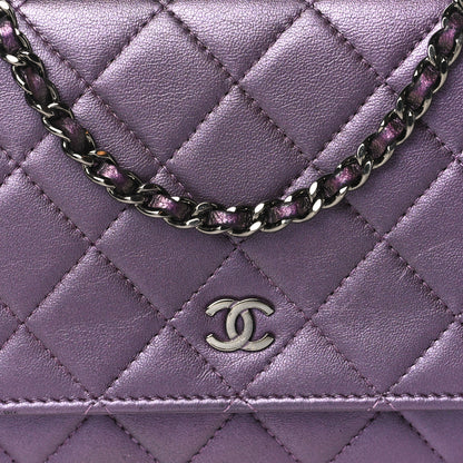 Chanel Iridescent Lambskin Quilted Wallet On Chain WOC Dark Purple 8 of 10