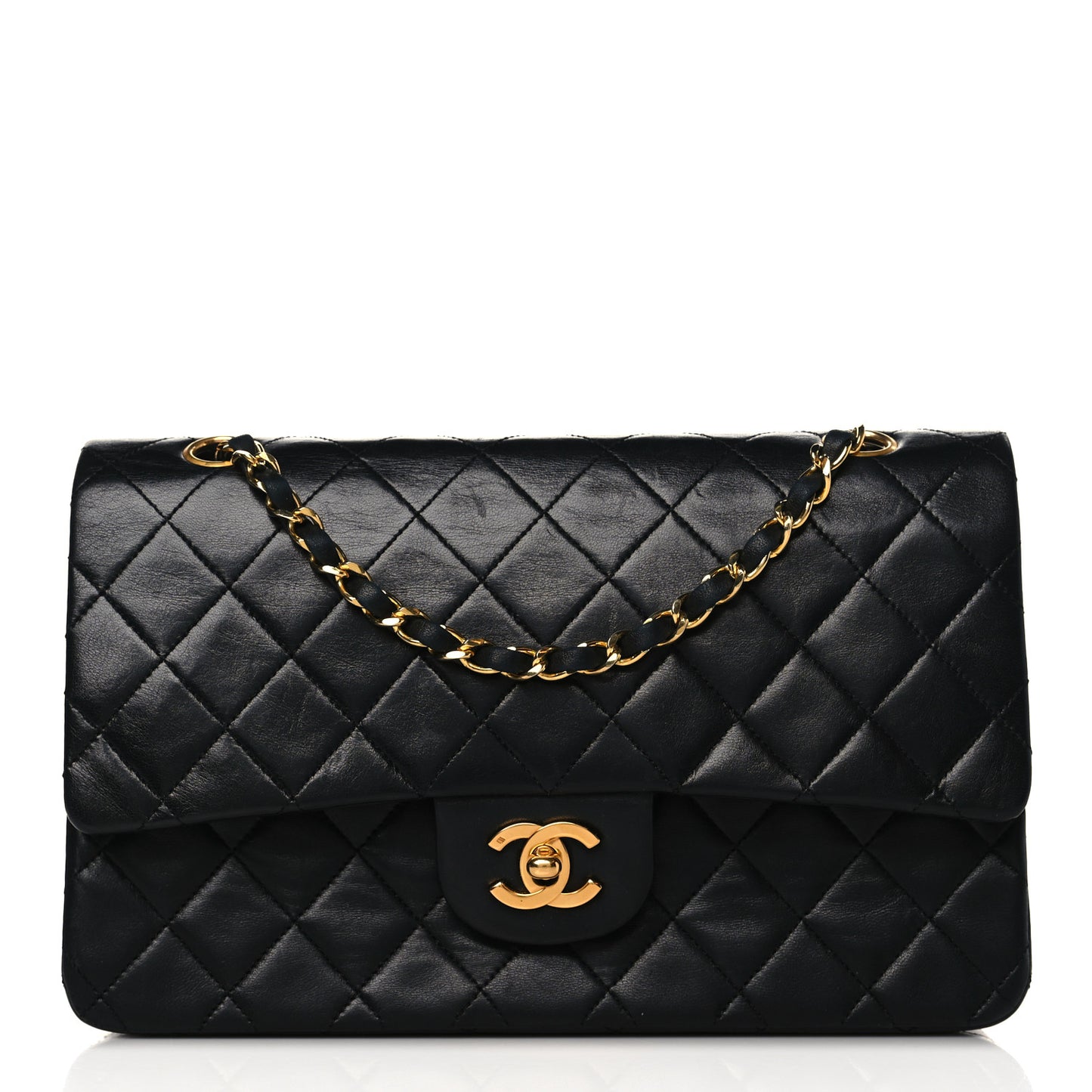 Lambskin Quilted Medium Double Flap Black