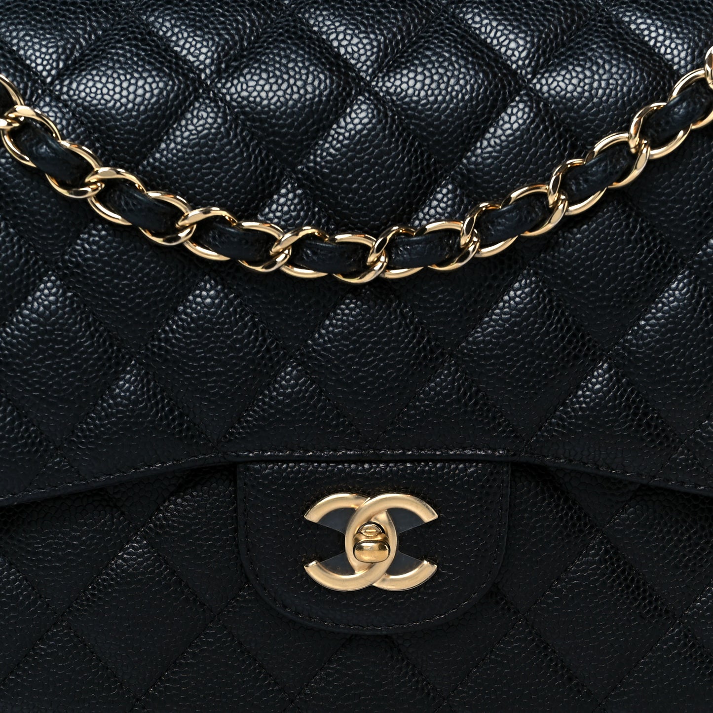 Caviar Quilted Jumbo Double Flap Black
