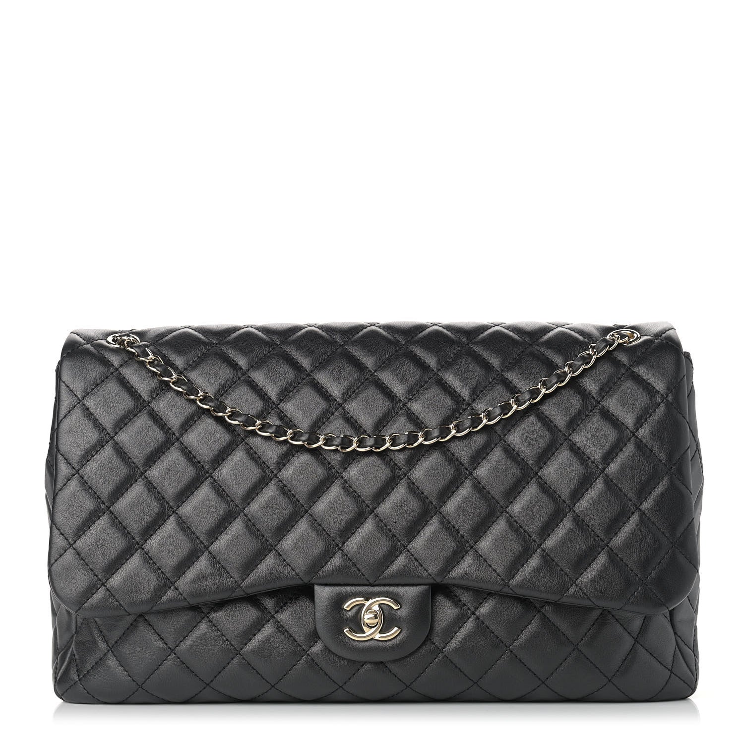 Chanel Metallized Calfskin Quilted Small XXL Travel Flap Bag Black 1 of 9