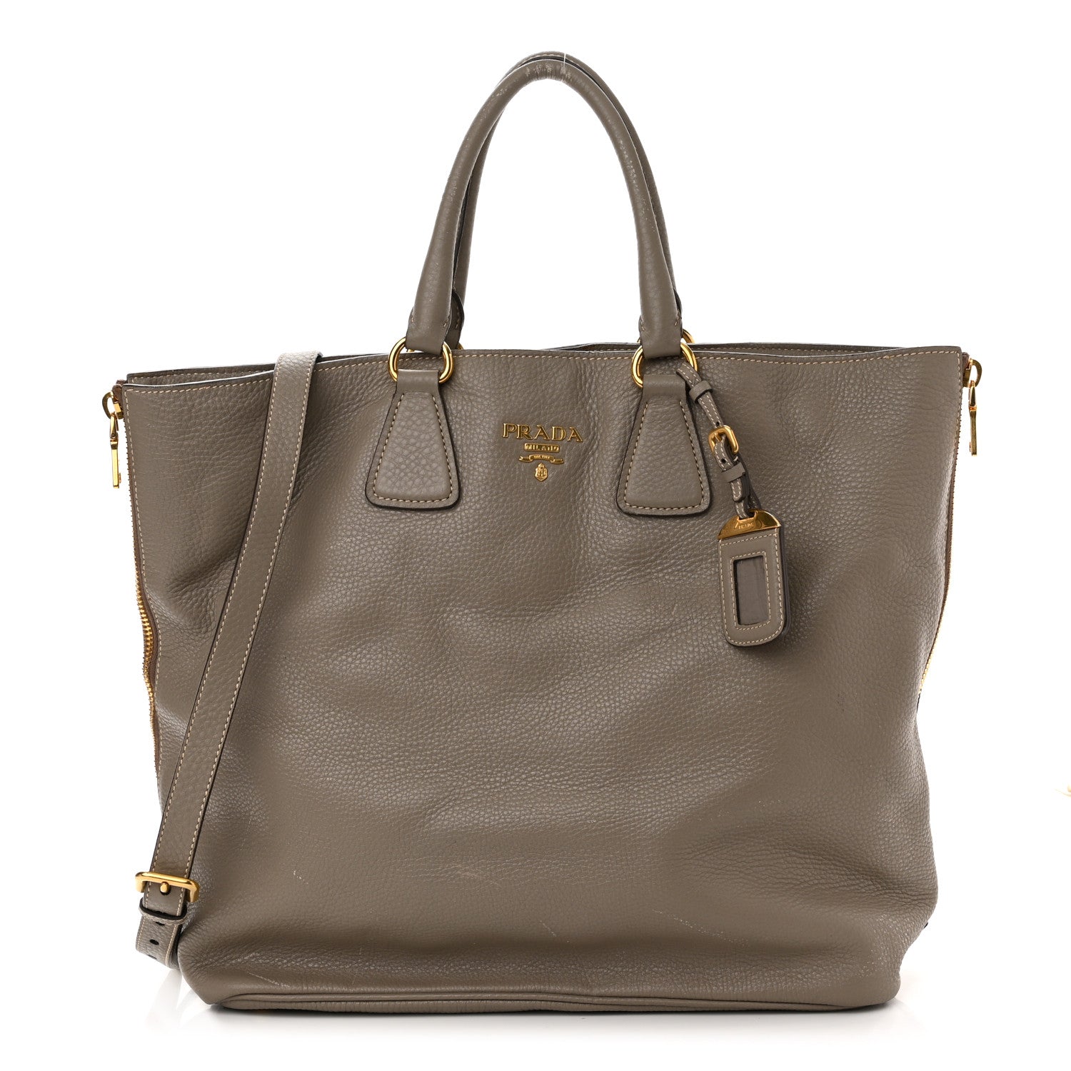 Prada Vitello Daino Zippered Tote Argilla 1 of 14