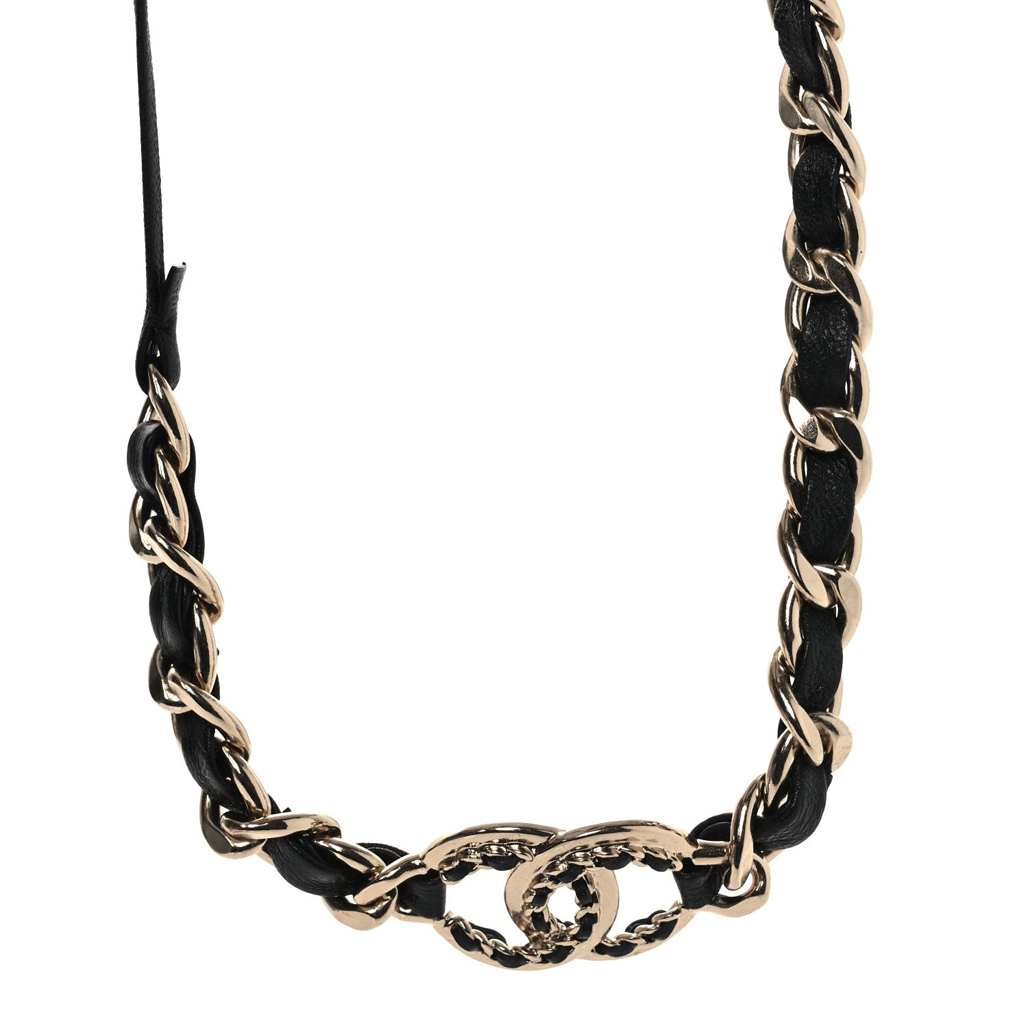 Chanel Metal Lambskin Crystal CC Chain Tie Headband Gold Black