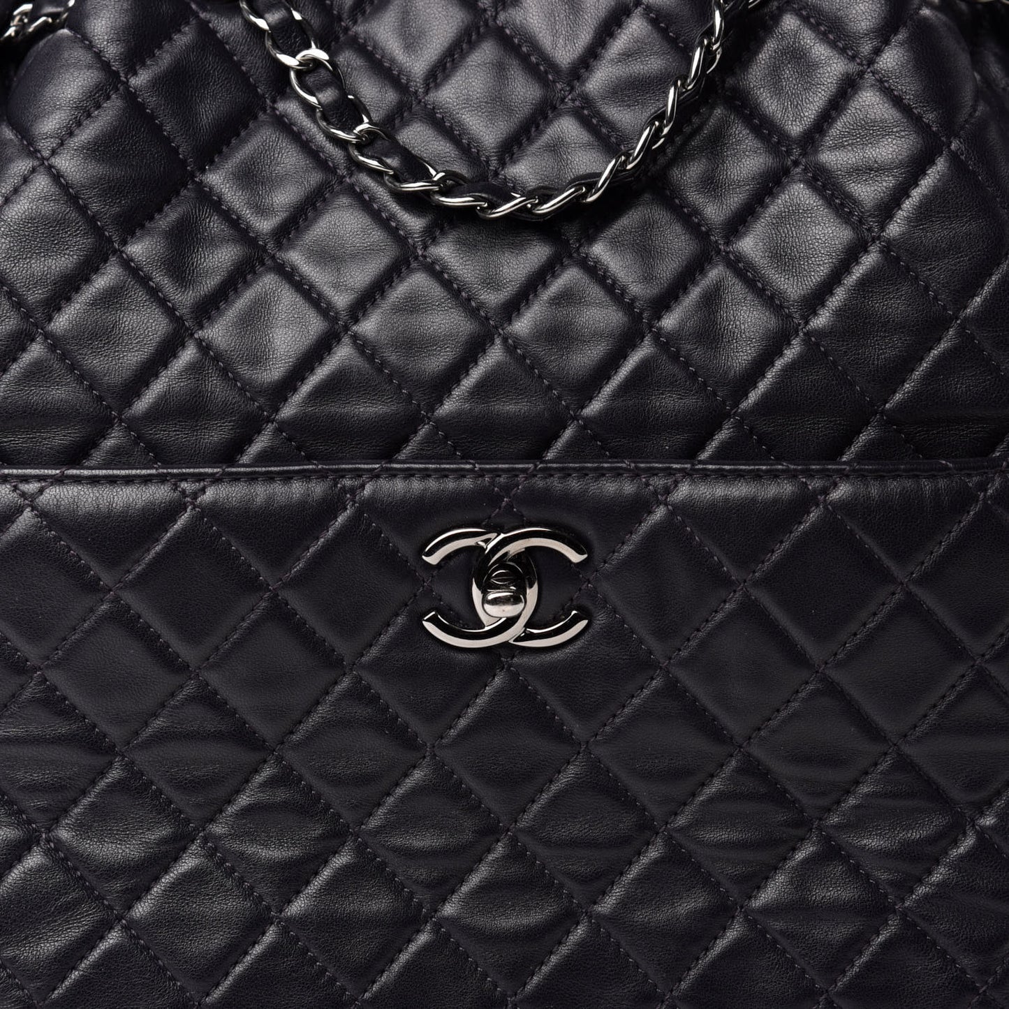 Lambskin Quilted Large Drawstring Shoulder Bag Purple