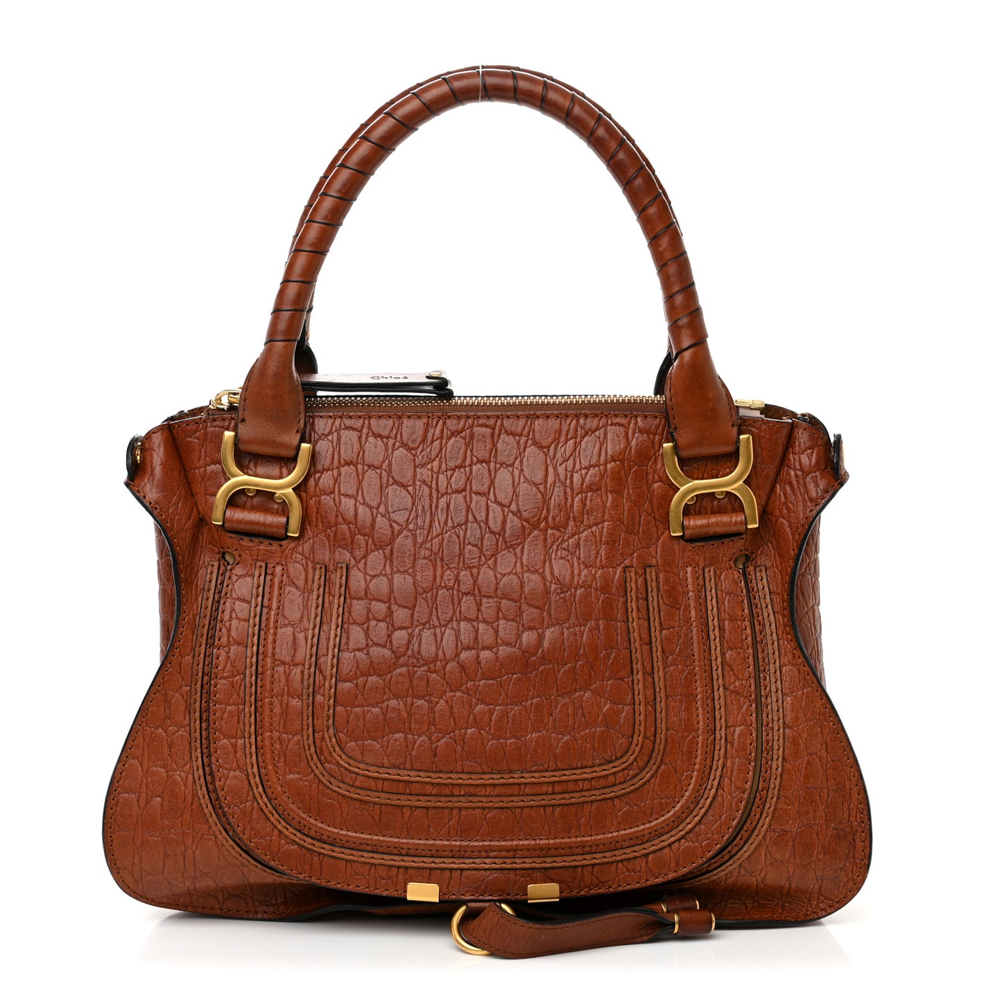 Calfskin Crocodile Embossed Medium Marcie Satchel Mahogany