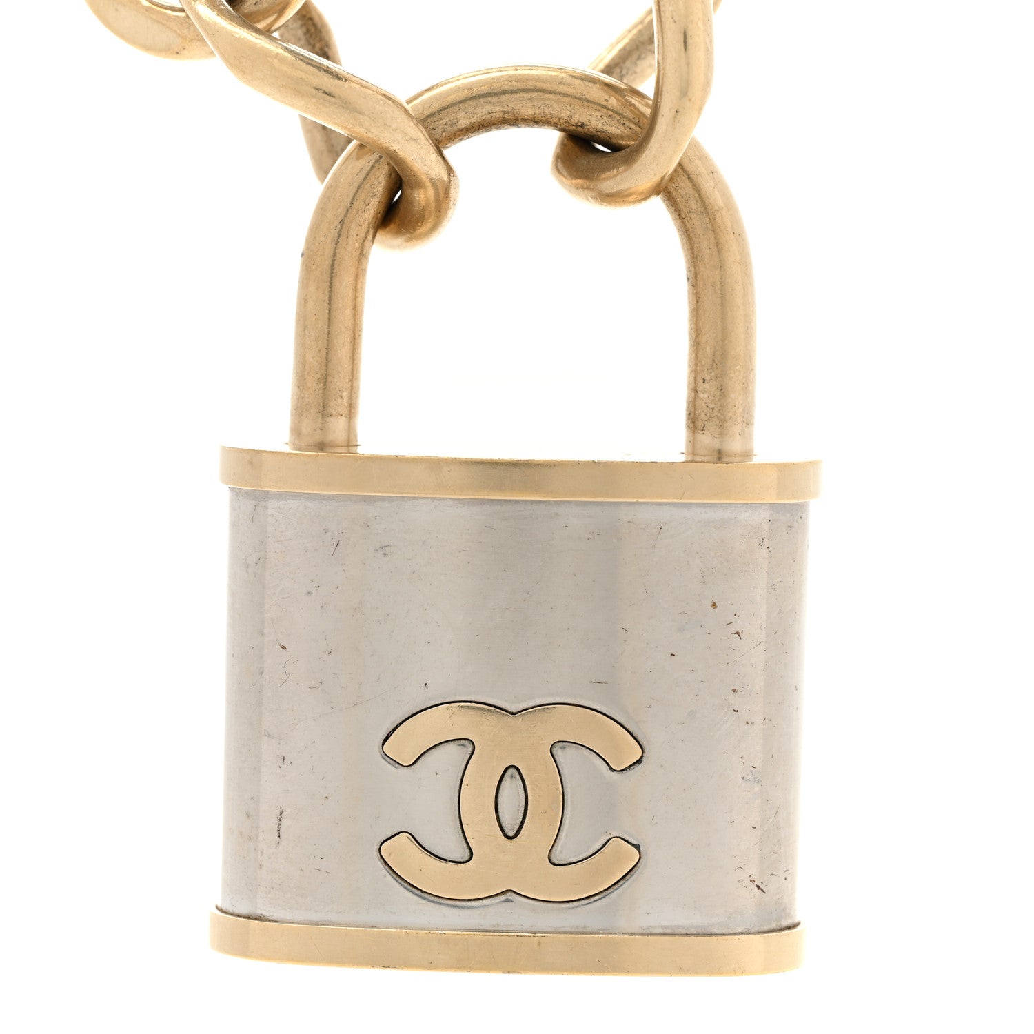 Chanel CC Oversized Padlock Necklace Gold Silver 4 of 7