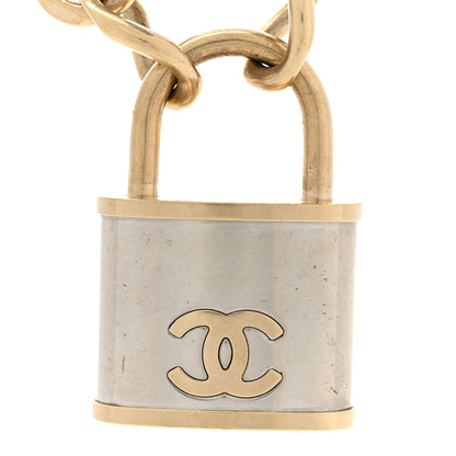Chanel CC Oversized Padlock Necklace Gold Silver 4 of 7