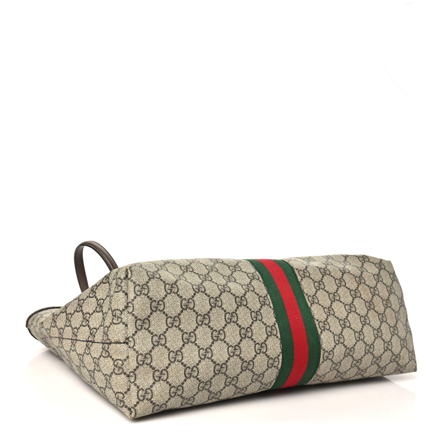 GG Supreme Monogram Textured Calfskin Web Medium Ophidia Shopping Tote Beige Ebony New Acero