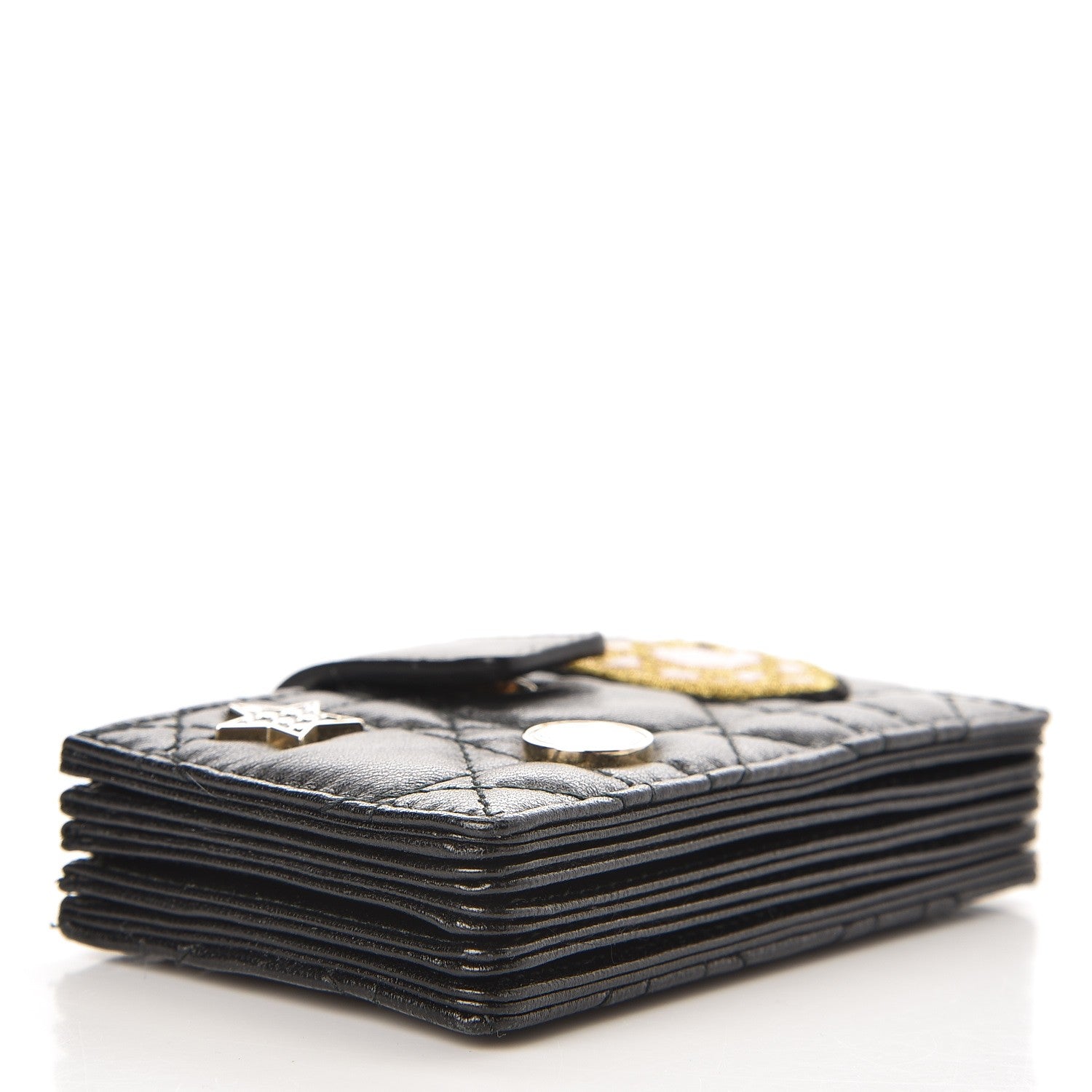 Christian Dior Lambskin Cannage Lucky Badges Lady Dior 5-Gusset Card Holder Black 4 of 6