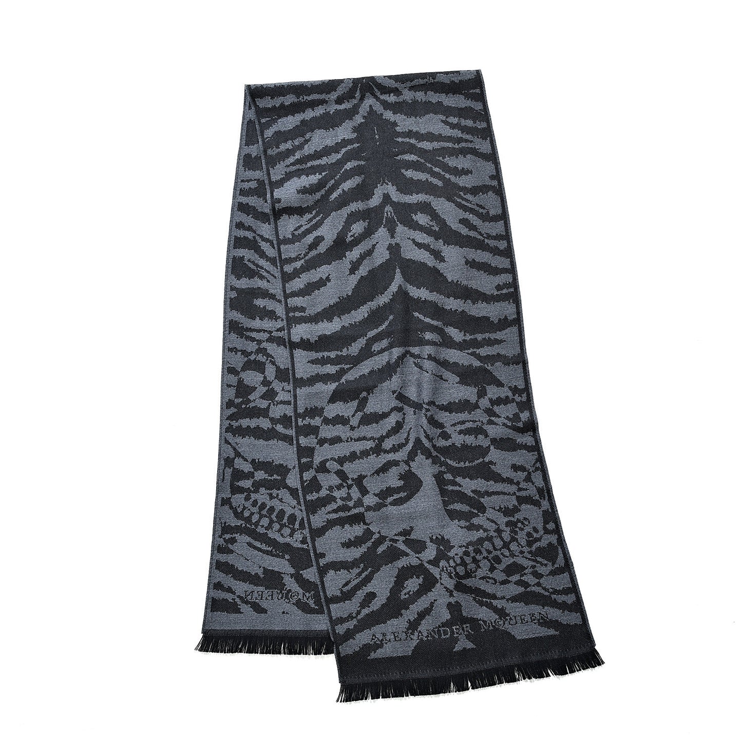 Wool Tiger Print Skull Scarf Black Grey