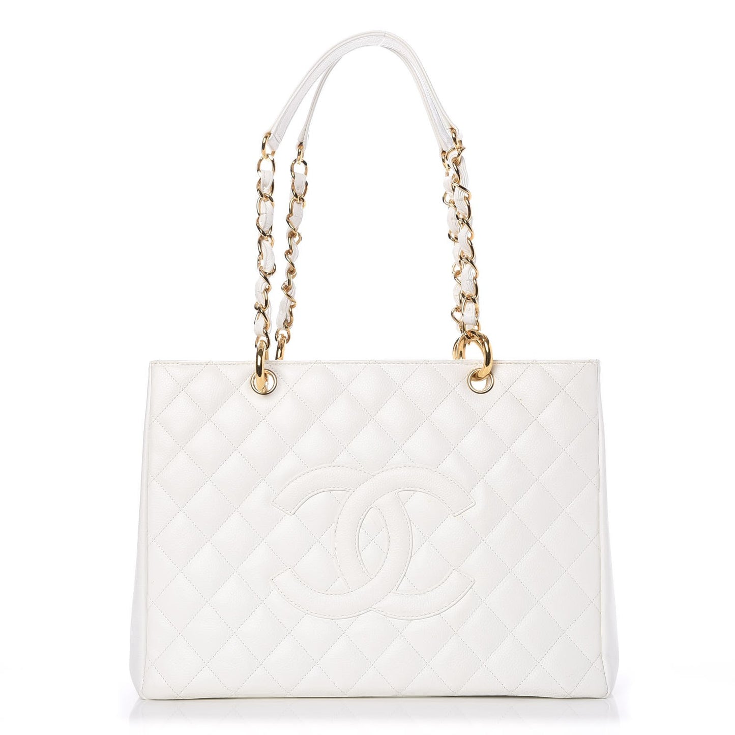 Caviar Quilted Grand Shopping Tote GST White
