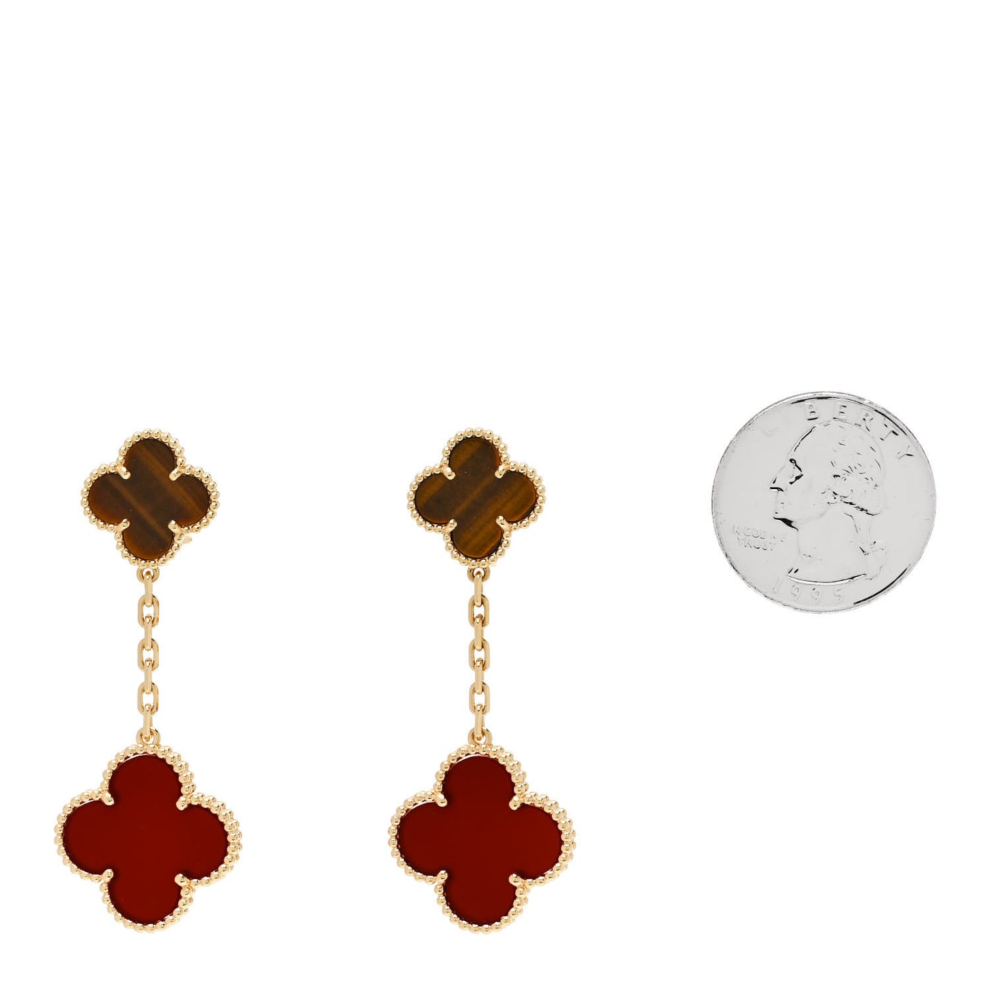 18K Yellow Gold Tiger Eye Carnelian 2 Motifs Magic Alhambra Earrings