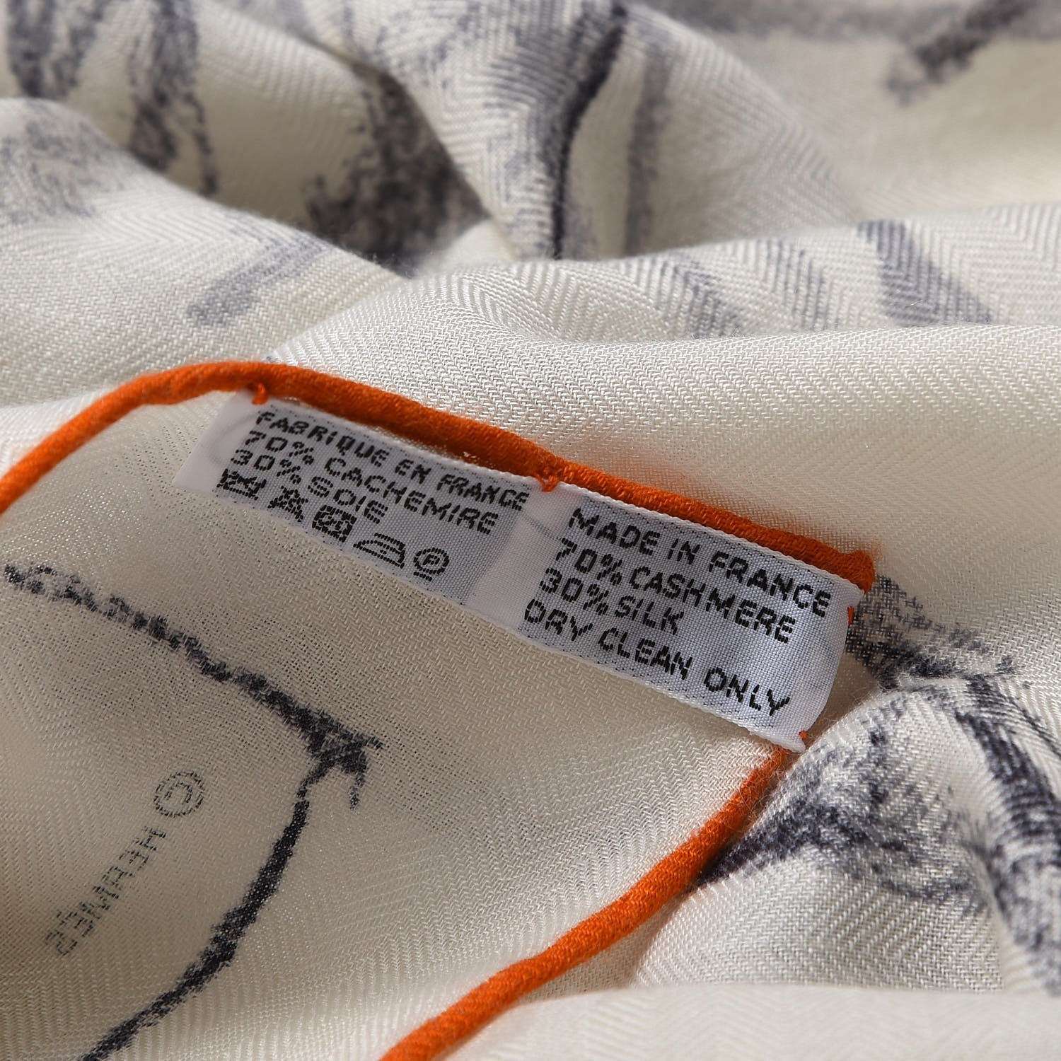 Hermes Cashmere Silk Pirouette au Galop Shawl 140 Blanc Noir Gris 5 of 5