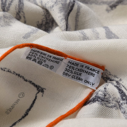 Hermes Cashmere Silk Pirouette au Galop Shawl 140 Blanc Noir Gris 5 of 5