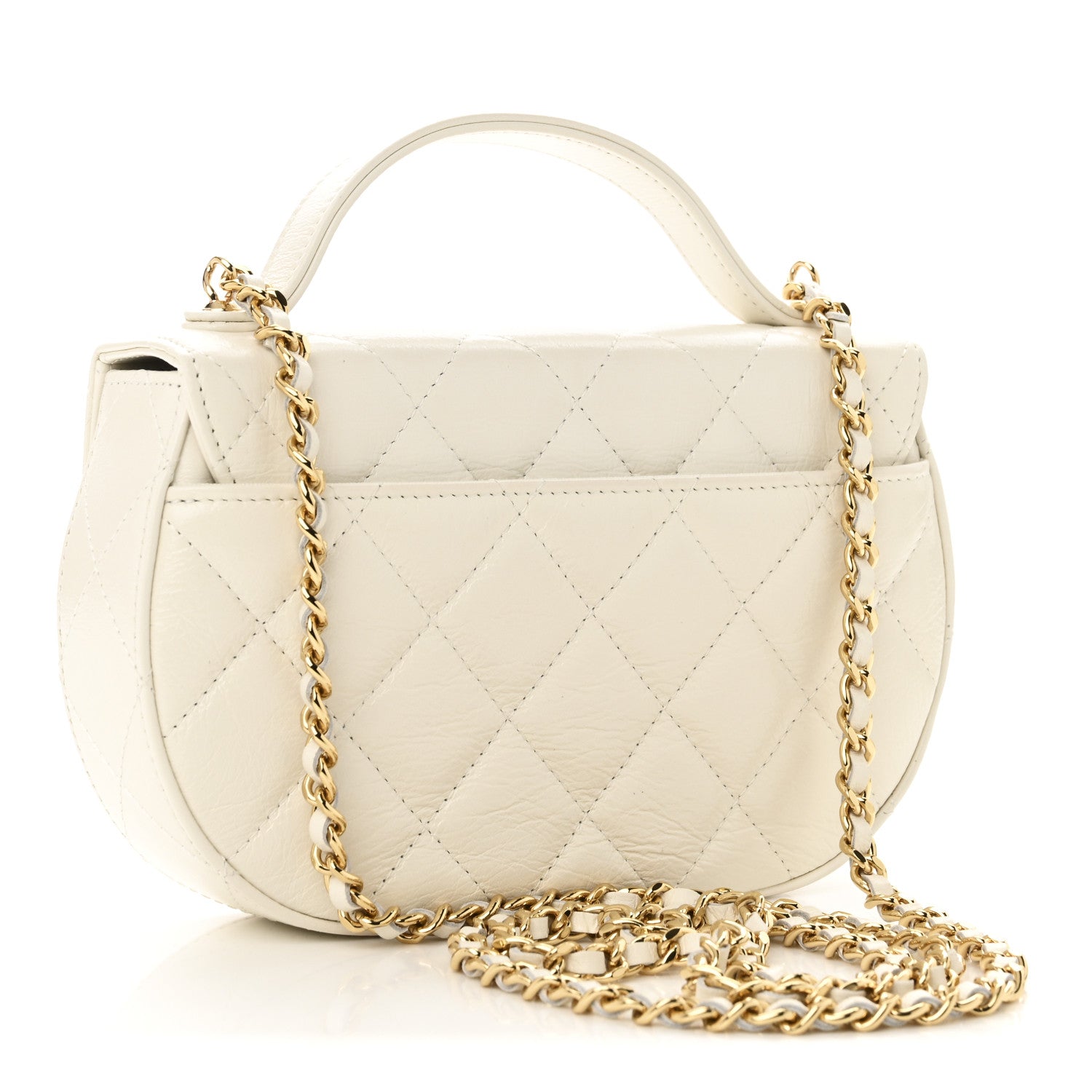 Chanel Shiny Aged Calfskin Quilted Top Handle Clutch With Chain White 3 of 11